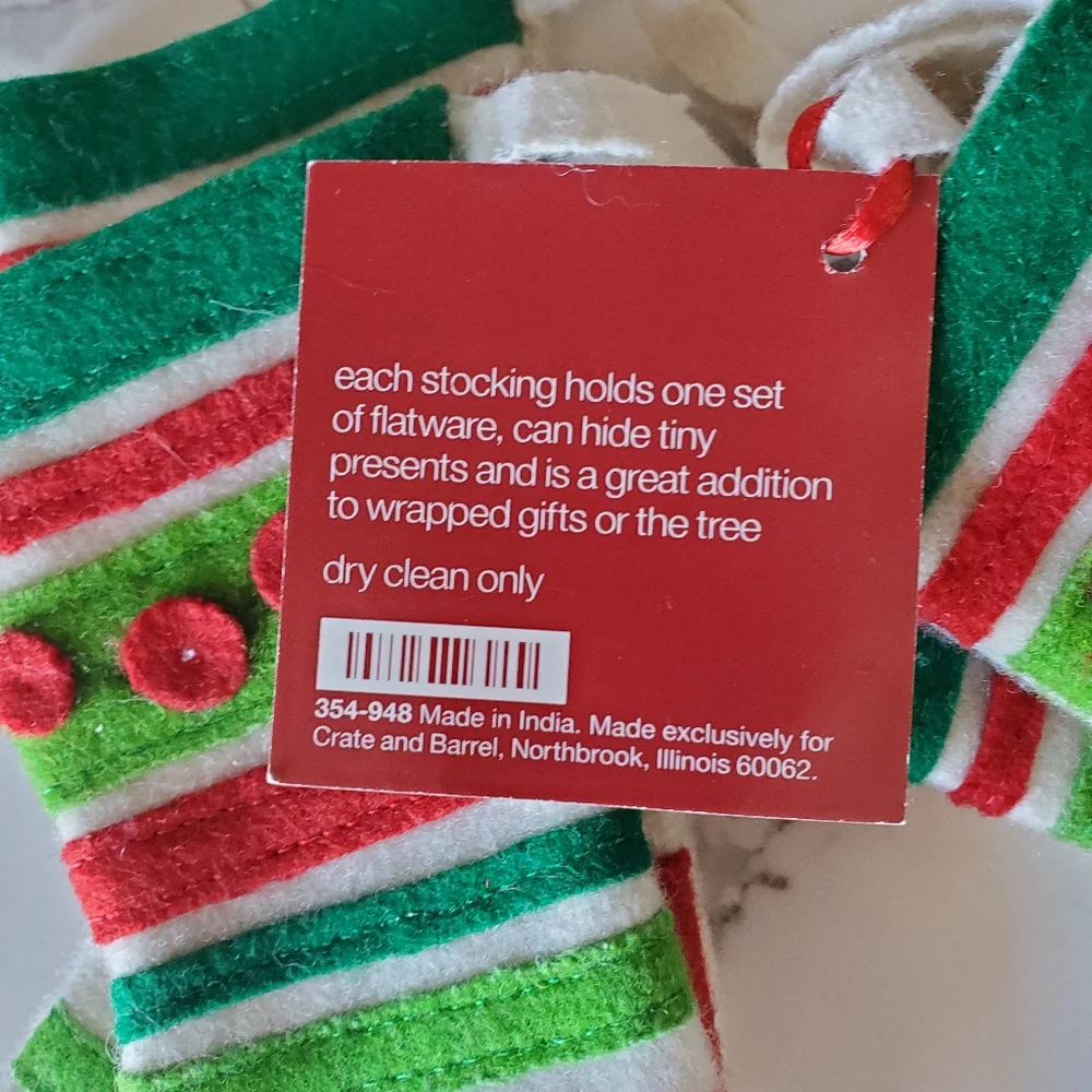 💖🎁NWT Crate & Barrel flatware stockings Christmas 4-pack